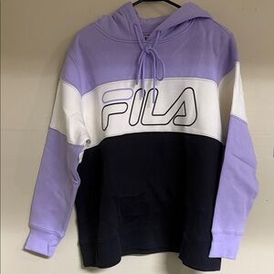 Fila Women's Tri-Color Hoodie in Purple, White, and Black